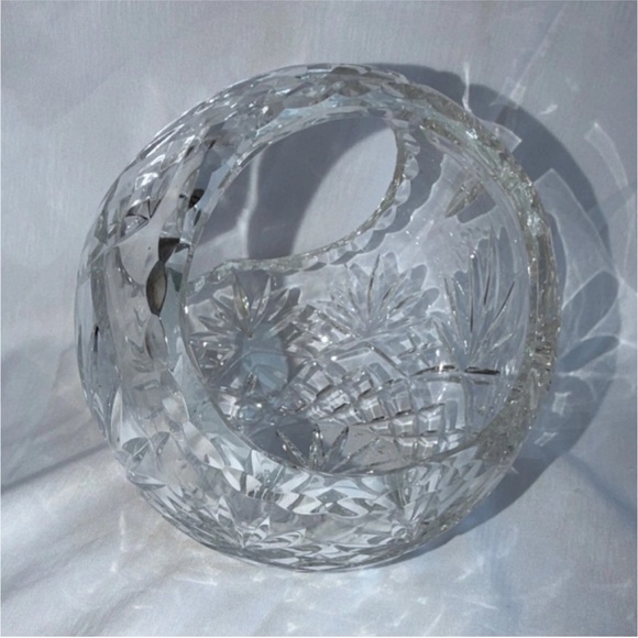 Other - Vintage Hand-Cut Lead Crystal Basket Bowl – 6" Starburst & Diamond Design